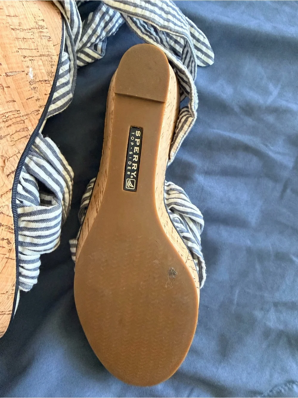 Sperry Striped Wrap Sandal Wedges - Blue/White